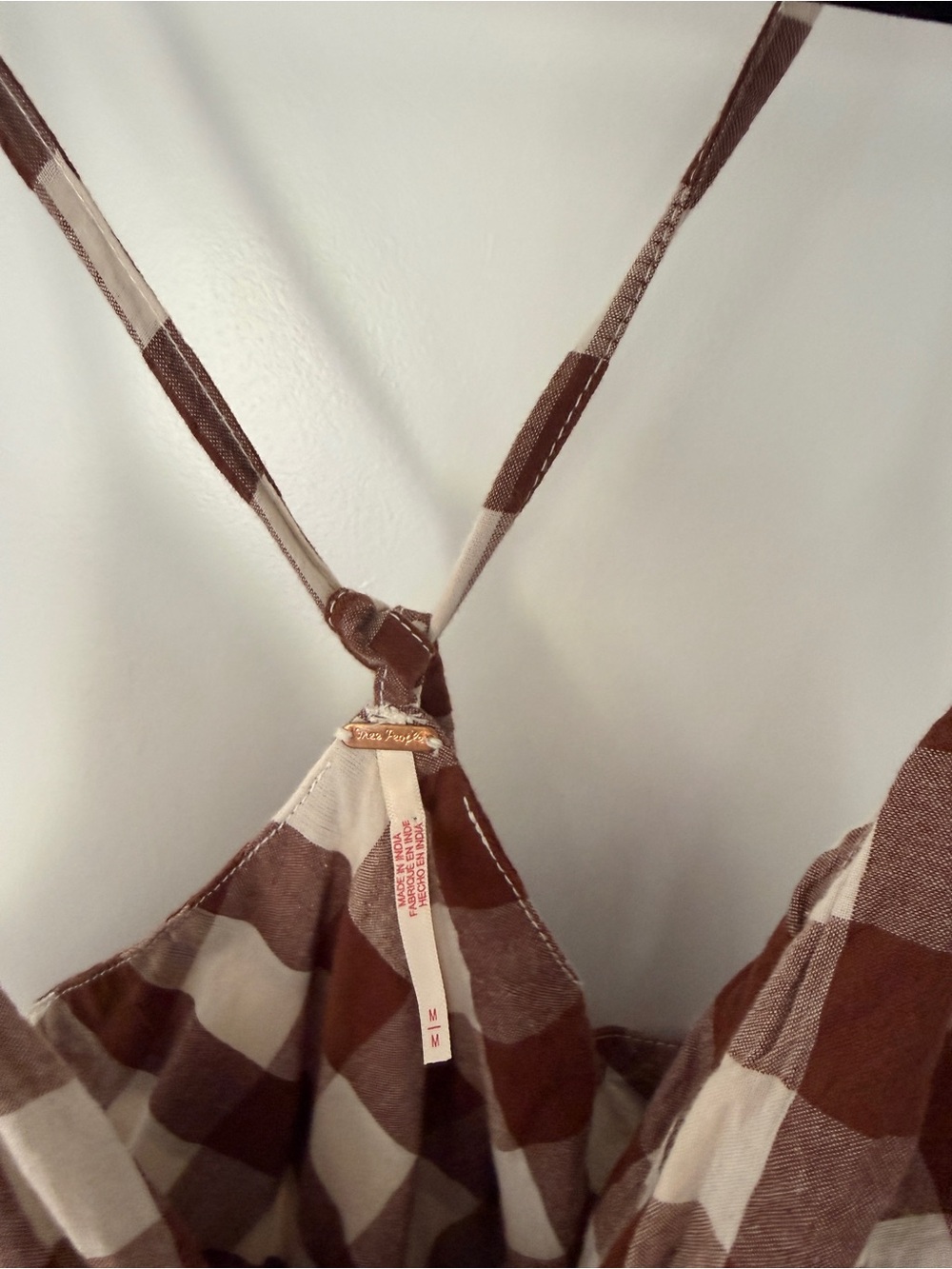 Free People Brown & Cream Gingham Tie-Back Midi Dress - Picture 5 of 7